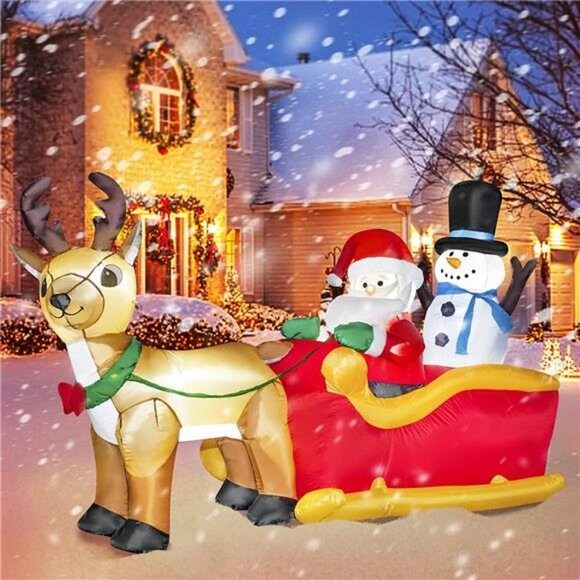 8 FT Christmas Outdoor Lighted Inflatable Reindeer Sleigh with Built-in LED - Picture 1 of 6